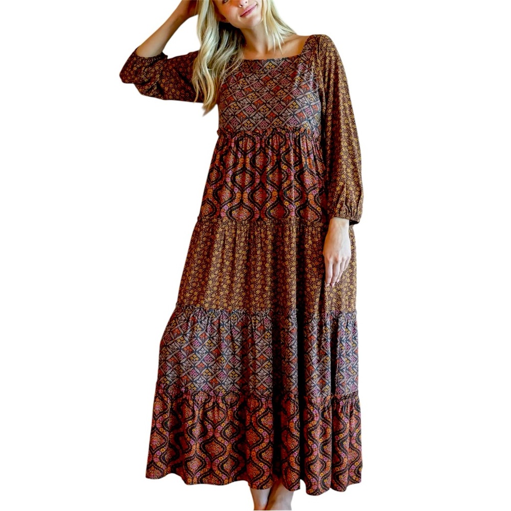 Natural Life Berkley Maxi Dress Dark Floral Bloom Size XS/S Boho Peasant